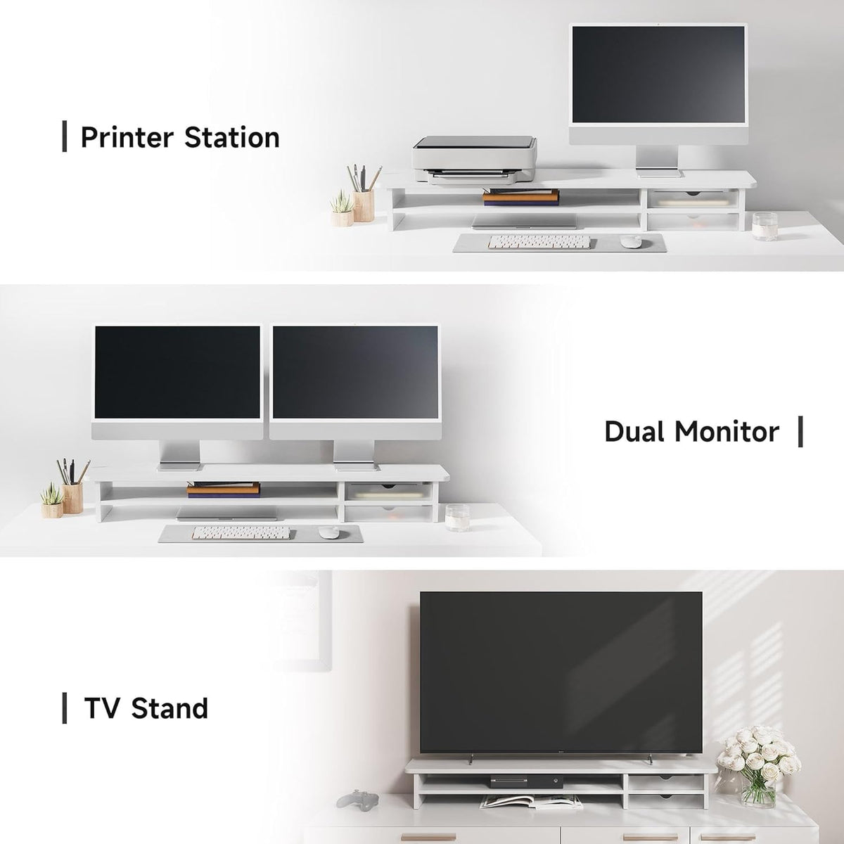 Monitor Stand, Desk Computer Riser with Frosted Storage Drawer, Oak
