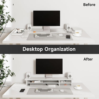 Monitor Stand, Desk Computer Riser with Frosted Storage Drawer, Oak