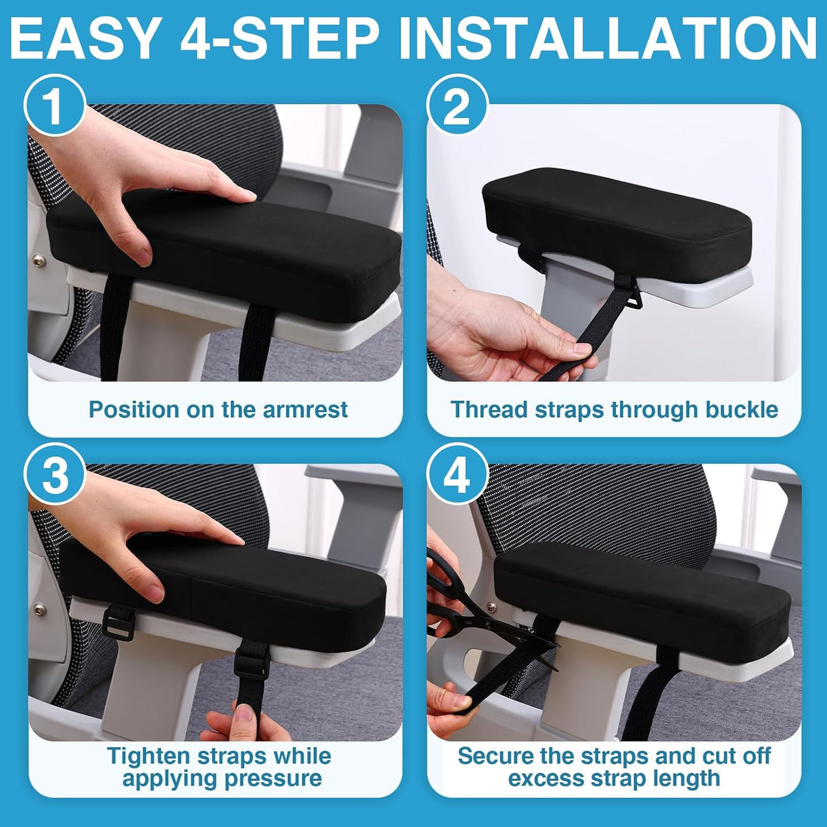 Memory Foam Office Chair Armrest Pads, Non-Slip Armrest Cushion