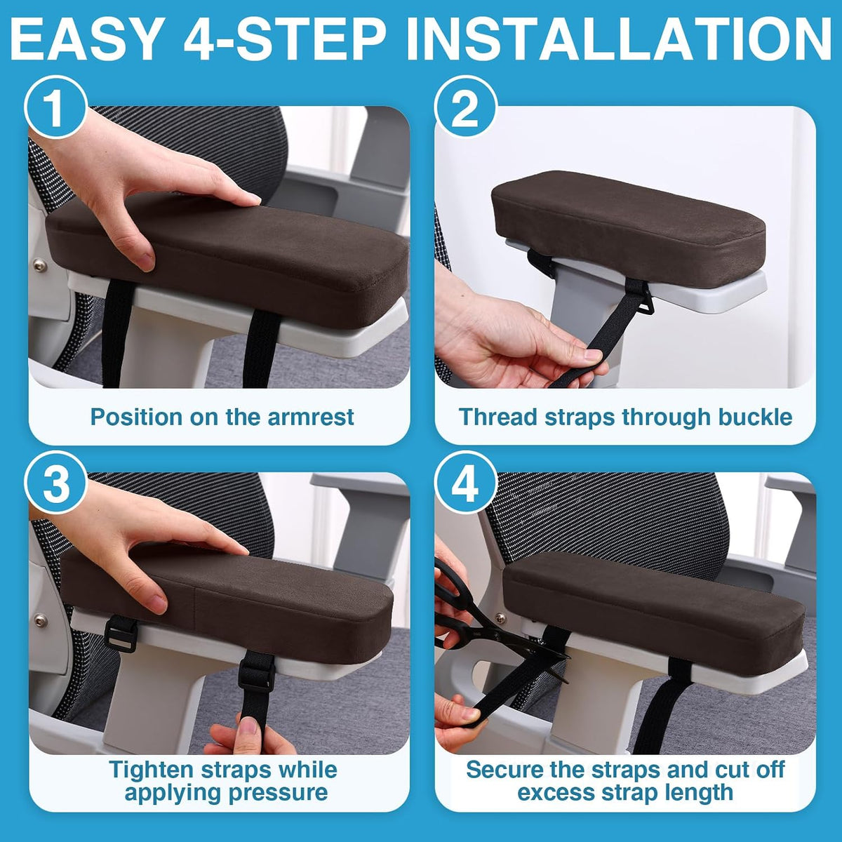 Memory Foam Office Chair Armrest Pads, Non-Slip Armrest Cushion