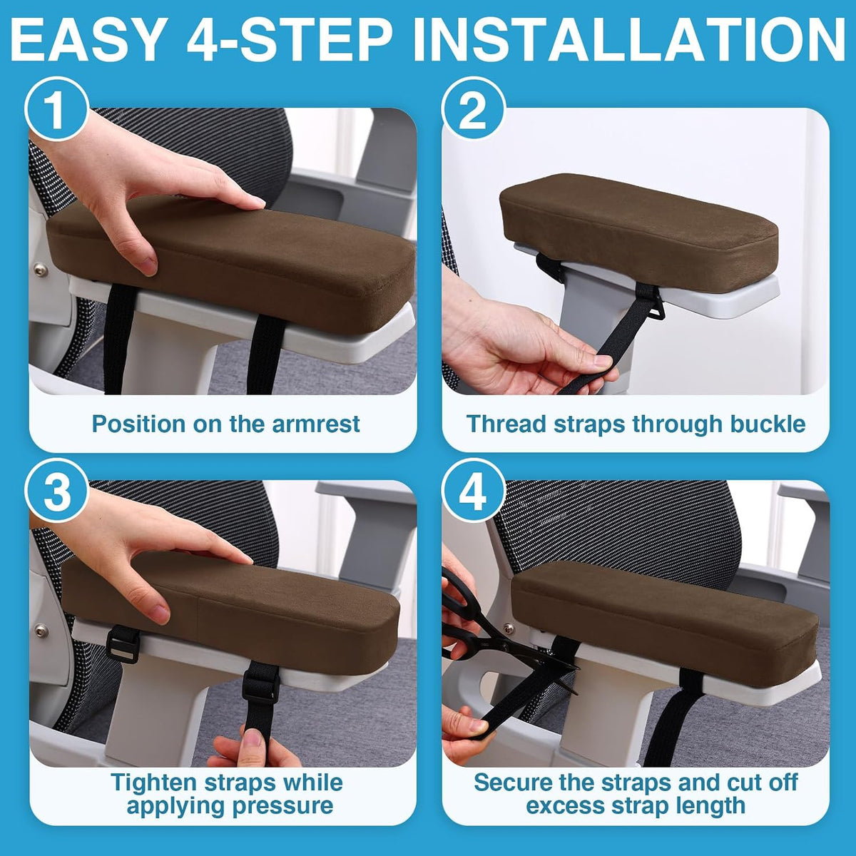Memory Foam Office Chair Armrest Pads, Non-Slip Armrest Cushion