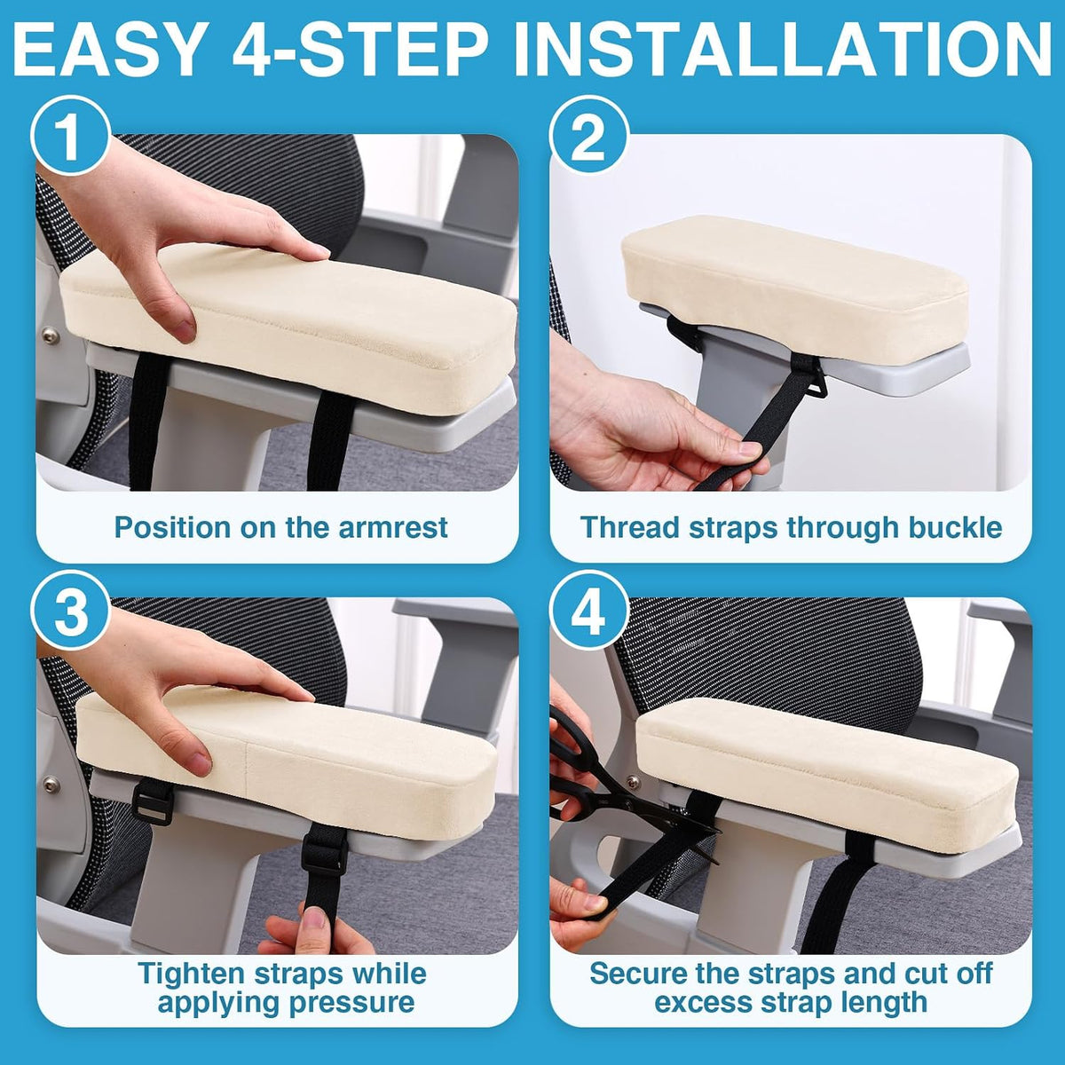 Memory Foam Office Chair Armrest Pads, Non-Slip Armrest Cushion