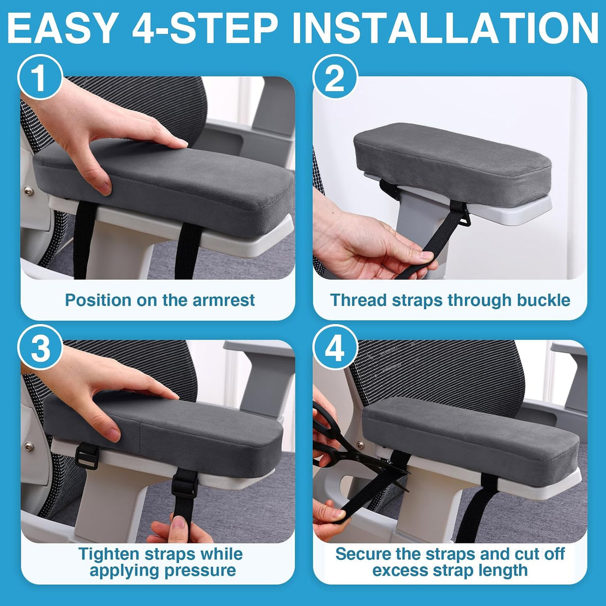 Memory Foam Office Chair Armrest Pads, Non-Slip Armrest Cushion