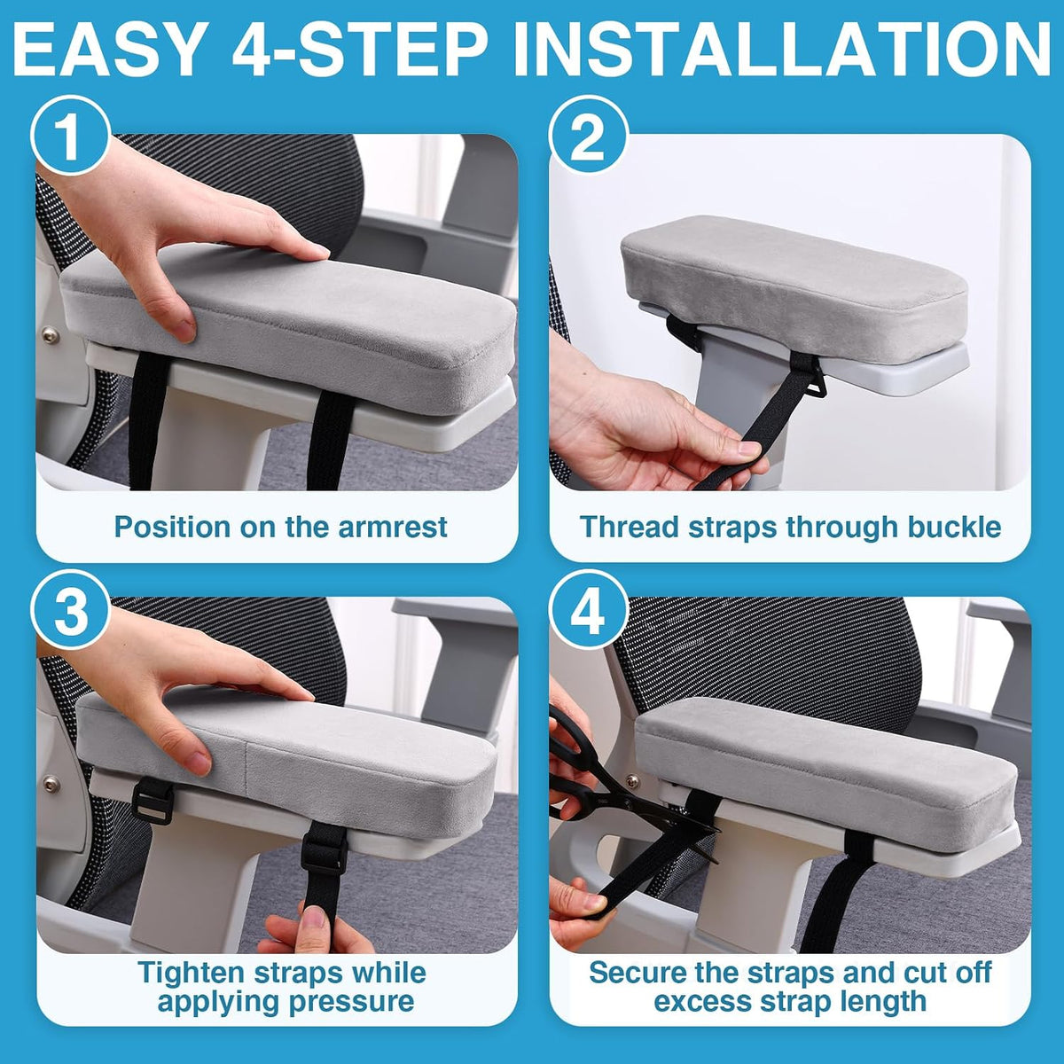 Memory Foam Office Chair Armrest Pads, Non-Slip Armrest Cushion