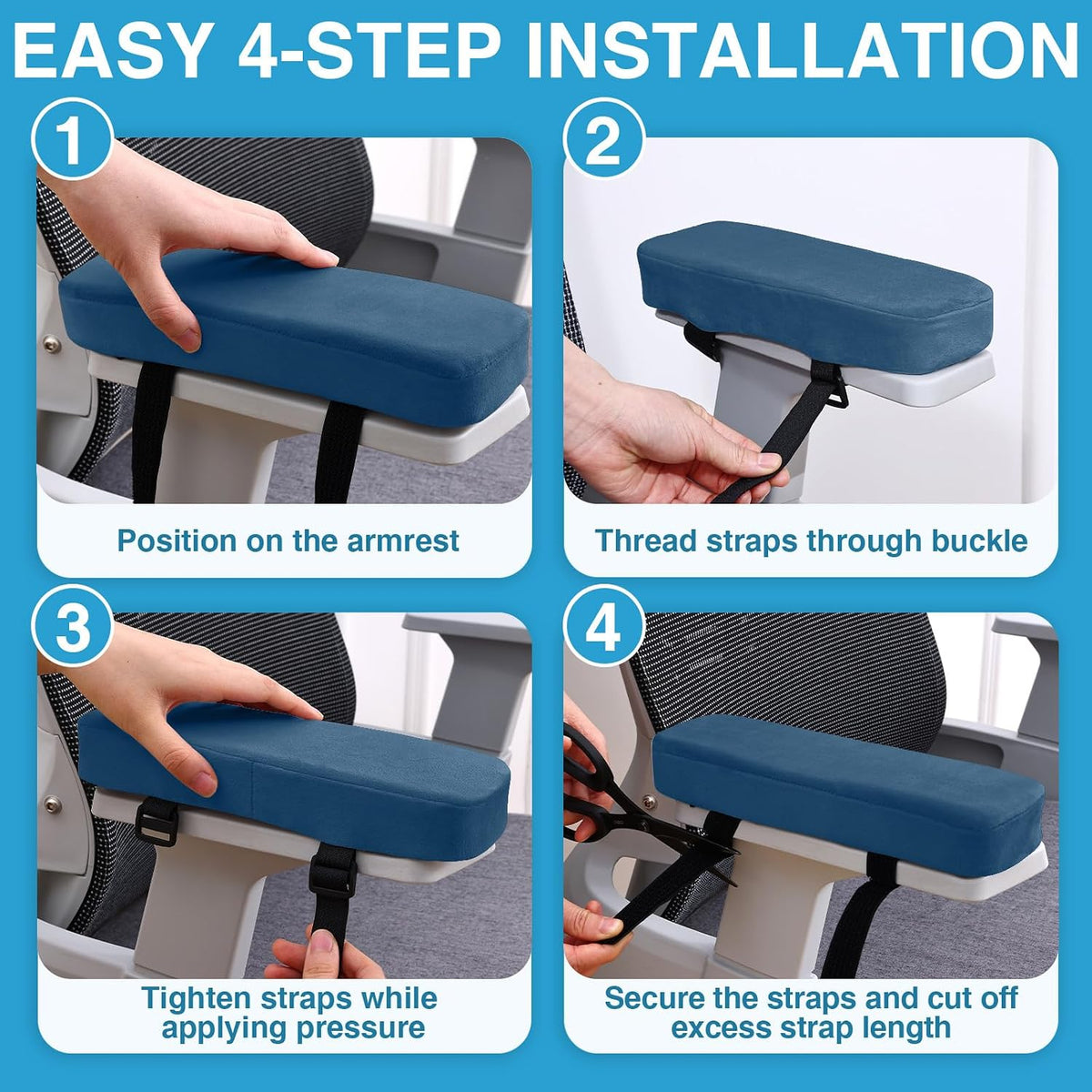 Memory Foam Office Chair Armrest Pads, Non-Slip Armrest Cushion