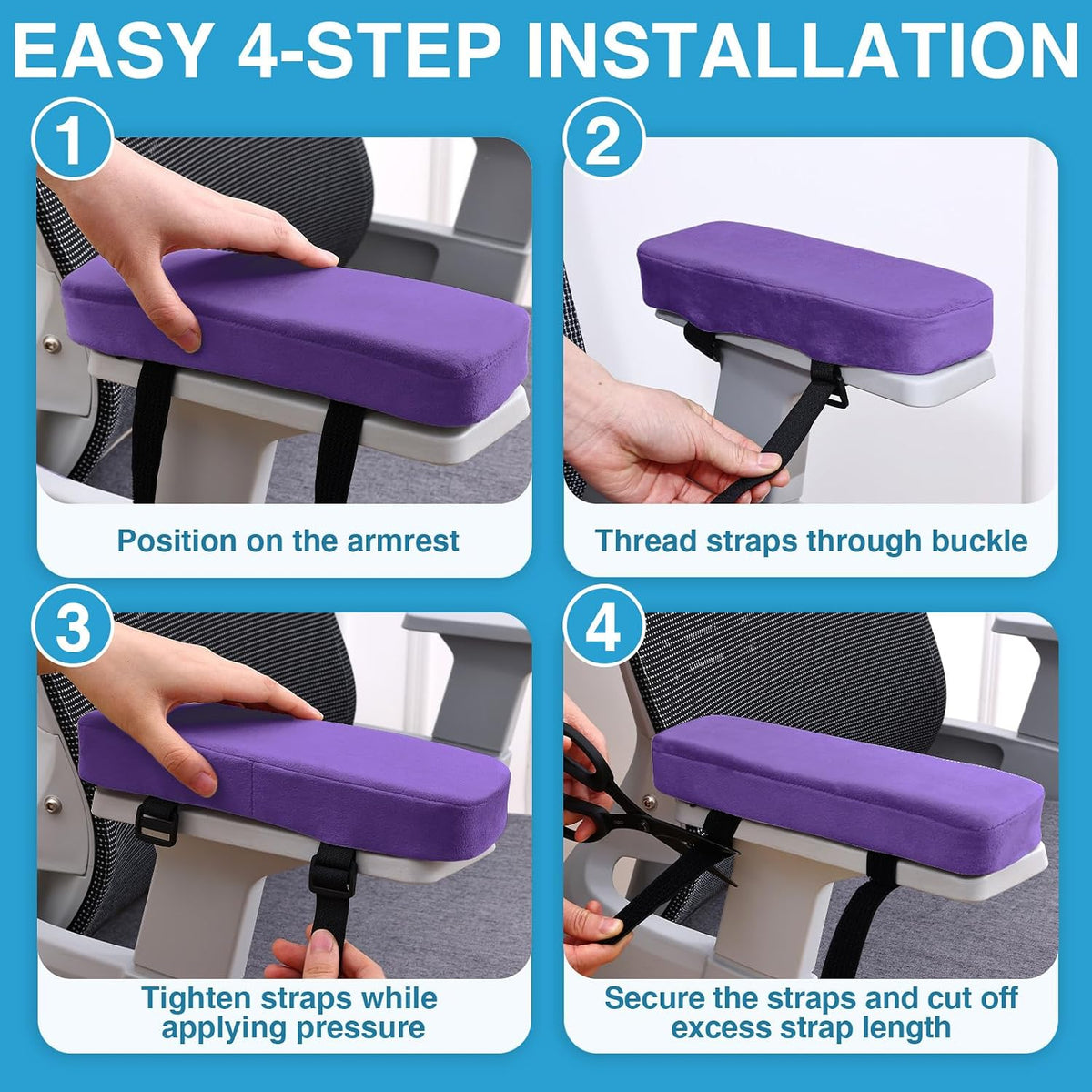 Memory Foam Office Chair Armrest Pads, Non-Slip Armrest Cushion
