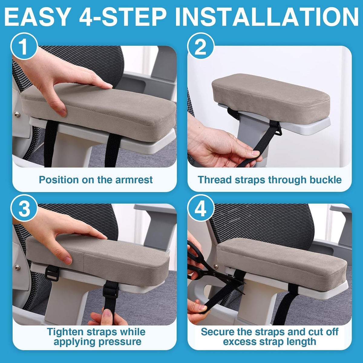 Memory Foam Office Chair Armrest Pads, Non-Slip Armrest Cushion