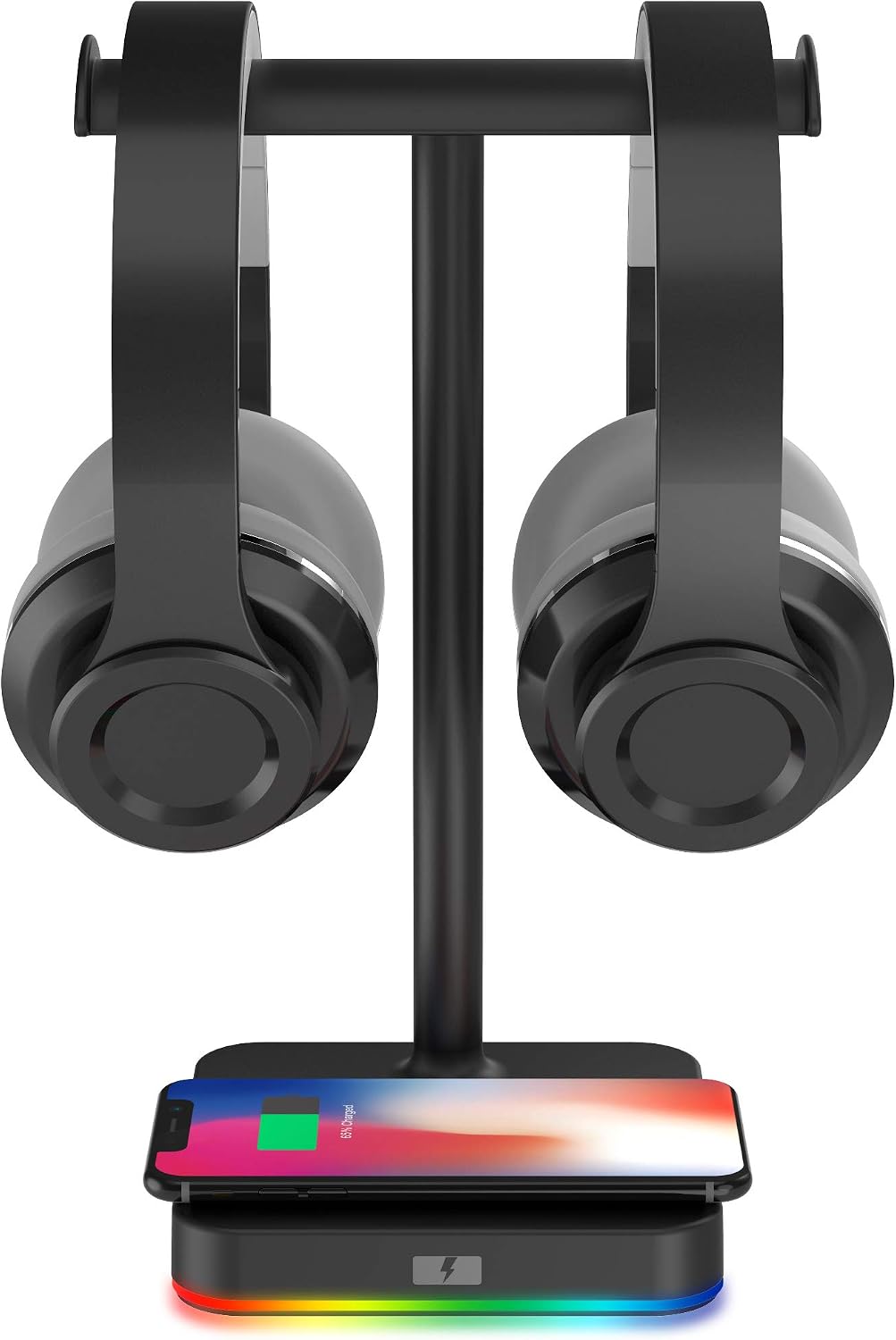 RGB Headphone Stand with Wireless Charger Desk Gaming Headset Holder Hanger Rack with 10W/7.5W Fast Charge QI Wireless Charging Pad - Suitable for Gamer Desktop Table Game Earphone Accessories