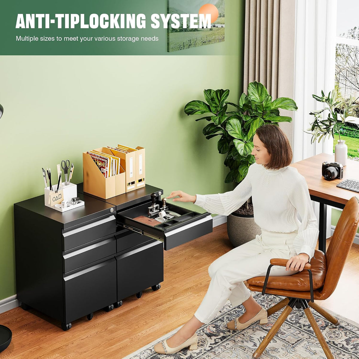 Letaya 3 Drawer Mobile File Cabinet with Lock,Under Desk Metal Filing Cabinets for Home Office Organizer Letters/Legal/A4((Fully Assembled-Black)