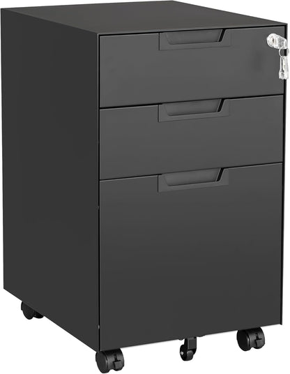 Letaya 3 Drawer Mobile File Cabinet with Lock,Under Desk Metal Filing Cabinets for Home Office Organizer Letters/Legal/A4((Fully Assembled-Black)