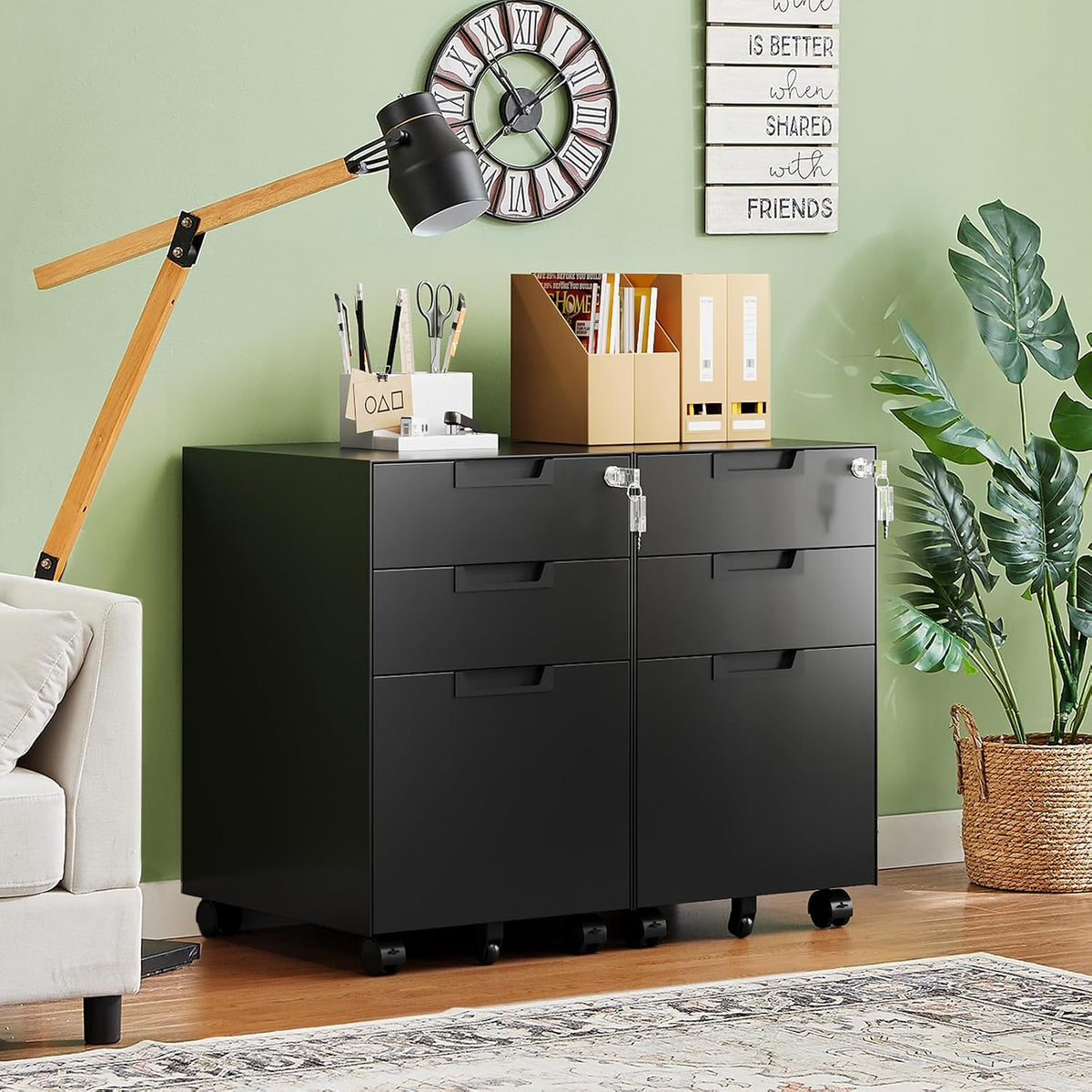 Letaya 3 Drawer Mobile File Cabinet with Lock,Under Desk Metal Filing Cabinets for Home Office Organizer Letters/Legal/A4((Fully Assembled-Black)