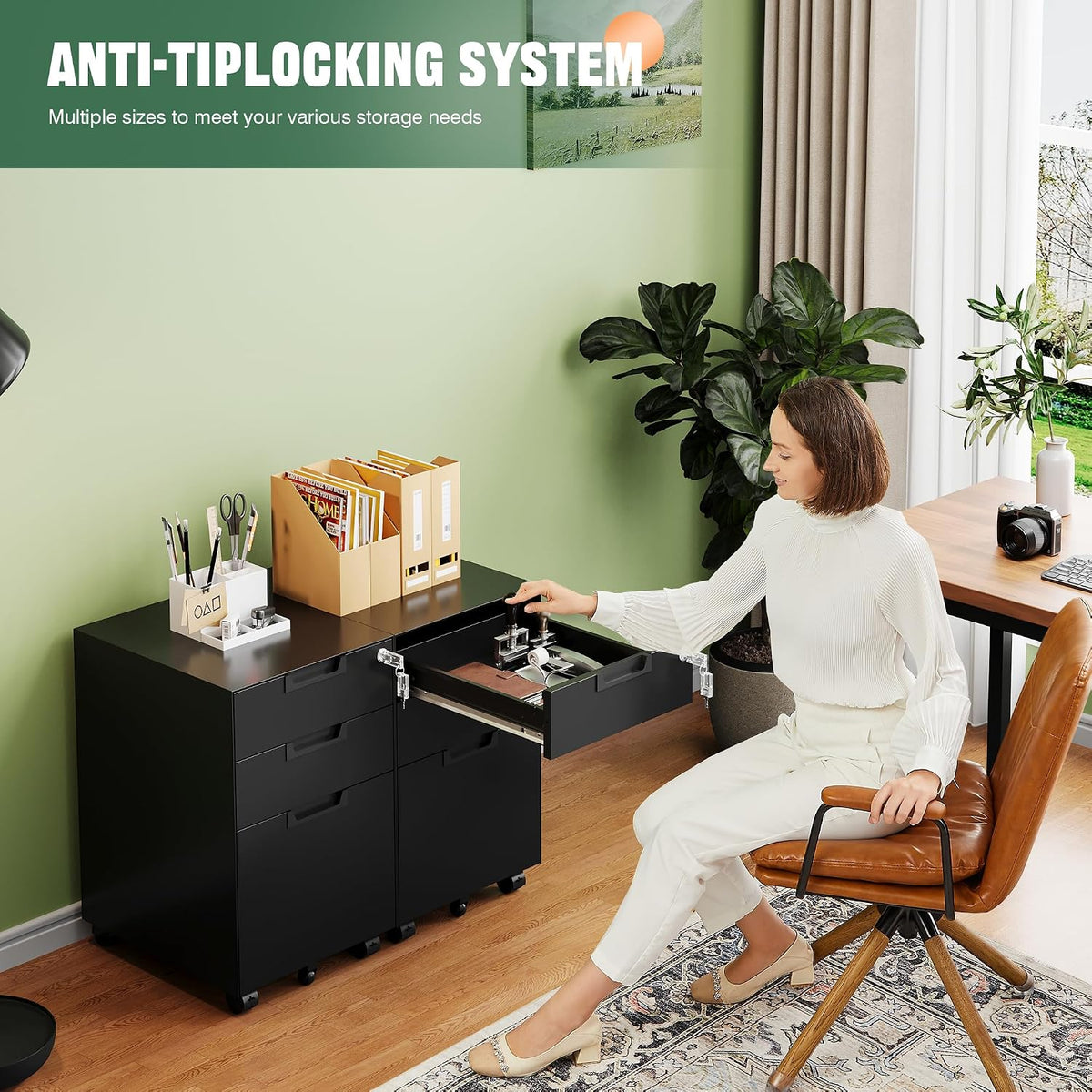 Letaya 3 Drawer Mobile File Cabinet with Lock,Under Desk Metal Filing Cabinets for Home Office Organizer Letters/Legal/A4((Fully Assembled-Black)