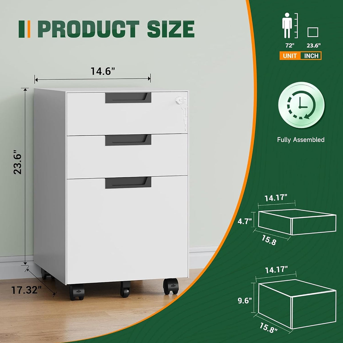 Letaya 3 Drawer Mobile File Cabinet with Lock,Under Desk Metal Filing Cabinets for Home Office Organizer Letters/Legal/A4((Fully Assembled-Black)