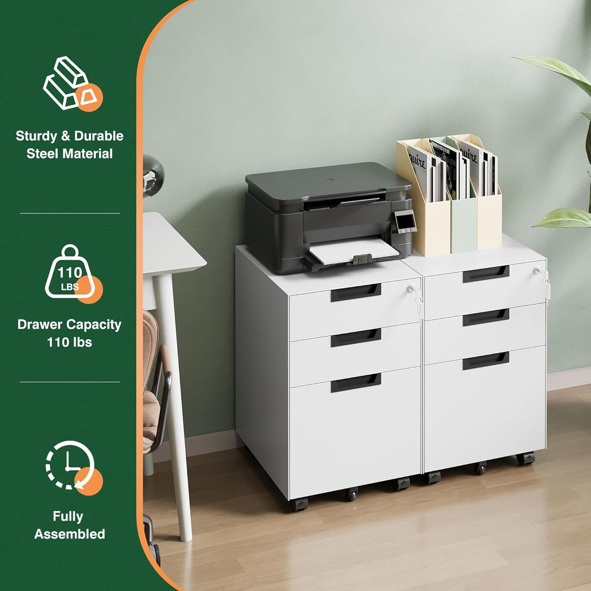 Letaya 3 Drawer Mobile File Cabinet with Lock,Under Desk Metal Filing Cabinets for Home Office Organizer Letters/Legal/A4((Fully Assembled-Black)