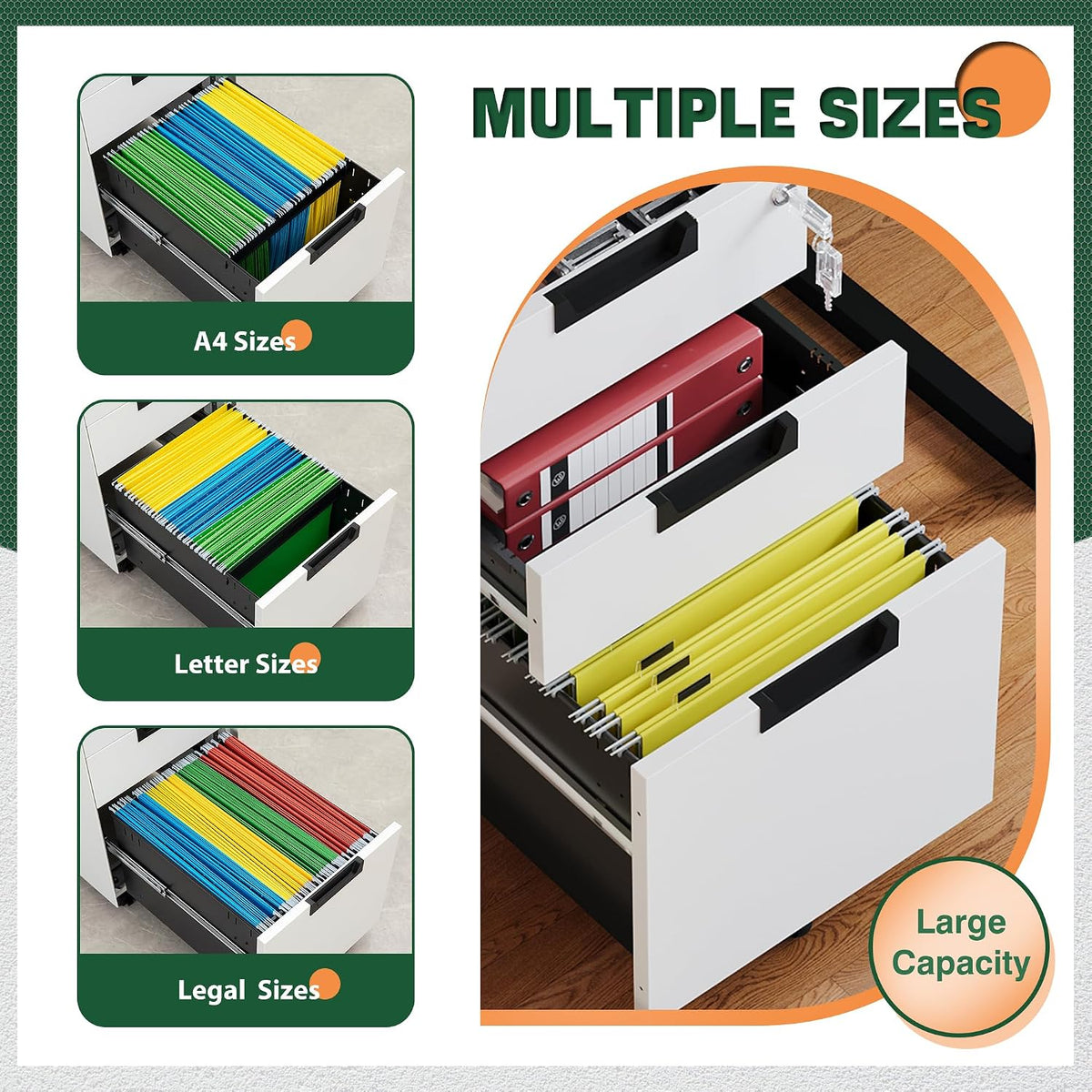 Letaya 3 Drawer Mobile File Cabinet with Lock,Under Desk Metal Filing Cabinets for Home Office Organizer Letters/Legal/A4((Fully Assembled-Black)