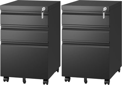 Letaya 3 Drawer Mobile File Cabinet with Lock,Under Desk Metal Filing Cabinets for Home Office Organizer Letters/Legal/A4((Fully Assembled-Black)