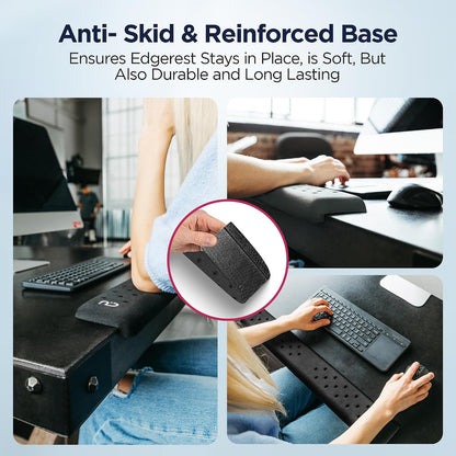 EdgeRest L-Shaped Desk Long Wrist Rest Elbow, Forearm & Wrist Comfort Support for Table or Desk Edge, Non-Slip, Memory Foam Padding, Ergonomic Design for Work, Universal Fit, Black