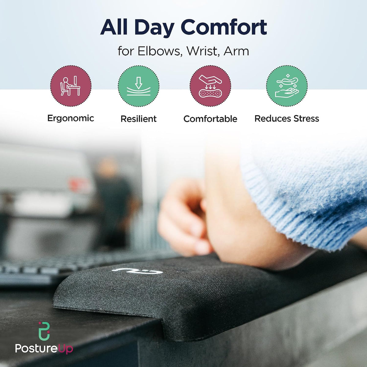EdgeRest L-Shaped Desk Long Wrist Rest Elbow, Forearm & Wrist Comfort Support for Table or Desk Edge, Non-Slip, Memory Foam Padding, Ergonomic Design for Work, Universal Fit, Black