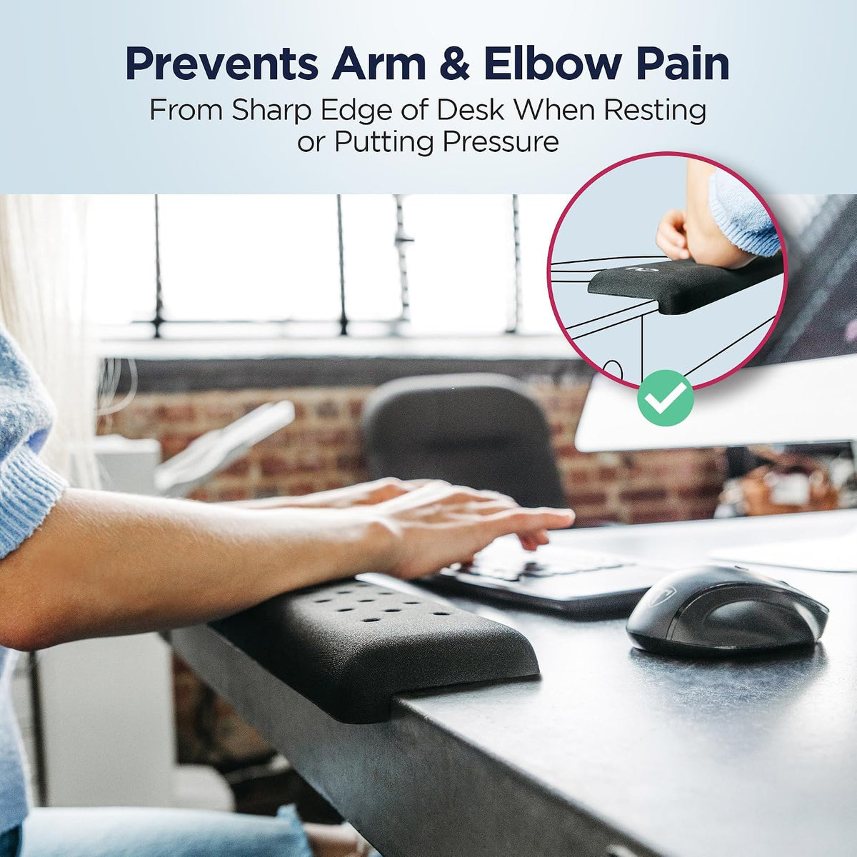 EdgeRest L-Shaped Desk Long Wrist Rest Elbow, Forearm & Wrist Comfort Support for Table or Desk Edge, Non-Slip, Memory Foam Padding, Ergonomic Design for Work, Universal Fit, Black