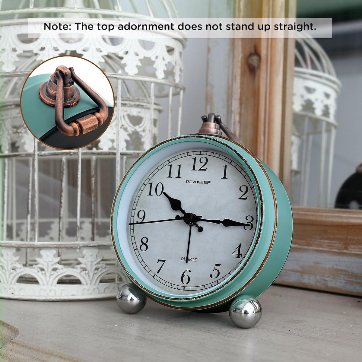 4" Small Battery Operated Analog Alarm Clock, Antique Retro Style