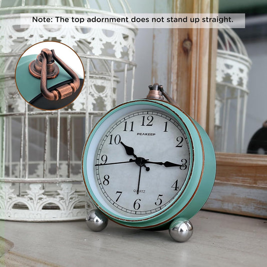 4" Small Battery Operated Analog Alarm Clock, Antique Retro Style
