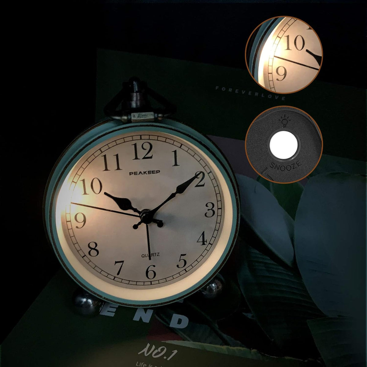4" Small Battery Operated Analog Alarm Clock, Antique Retro Style