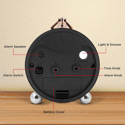4" Small Battery Operated Analog Alarm Clock, Antique Retro Style