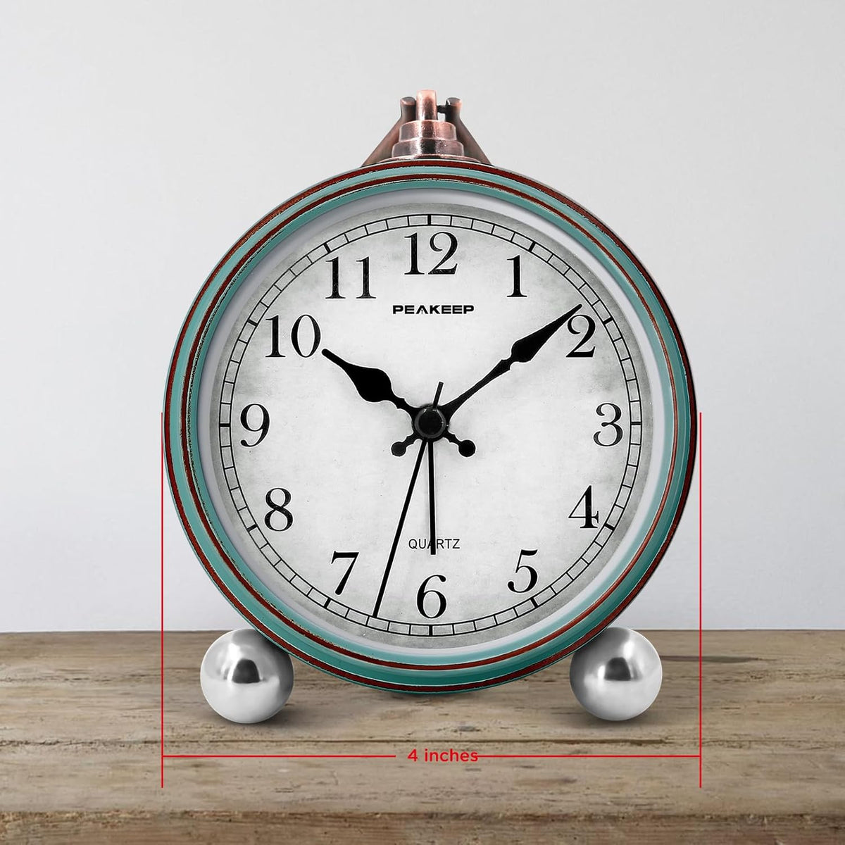 4" Small Battery Operated Analog Alarm Clock, Antique Retro Style