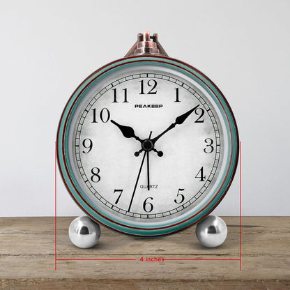 4" Small Battery Operated Analog Alarm Clock, Antique Retro Style