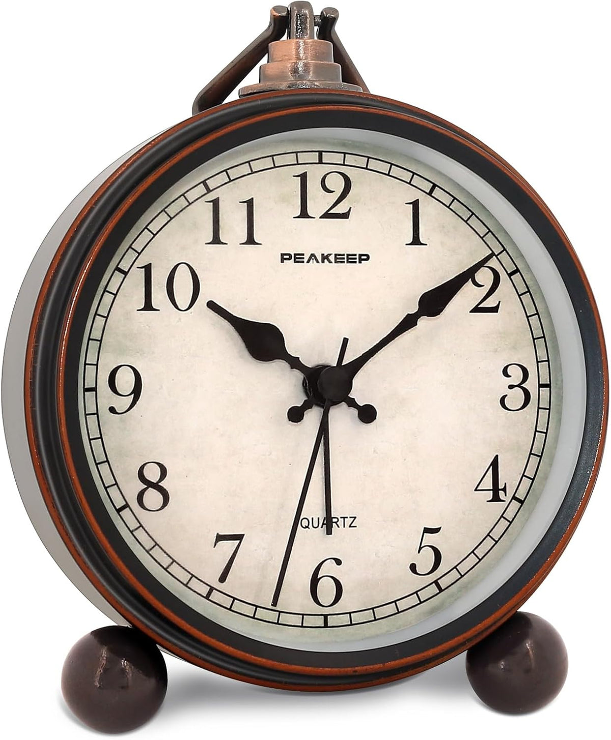 4" Small Battery Operated Analog Alarm Clock, Antique Retro Style