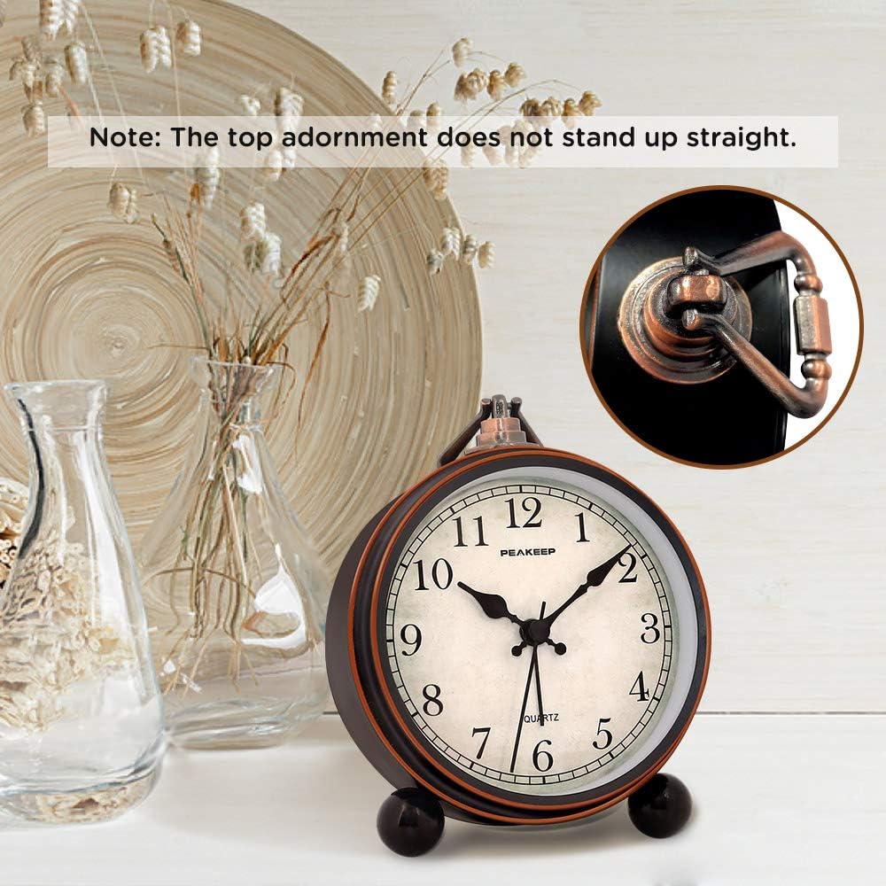 4" Small Battery Operated Analog Alarm Clock, Antique Retro Style