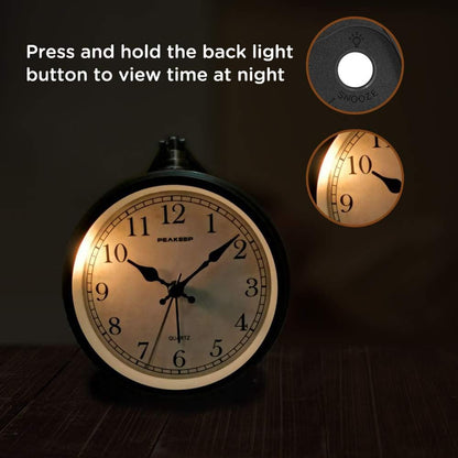 4" Small Battery Operated Analog Alarm Clock, Antique Retro Style