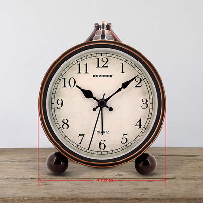 4" Small Battery Operated Analog Alarm Clock, Antique Retro Style