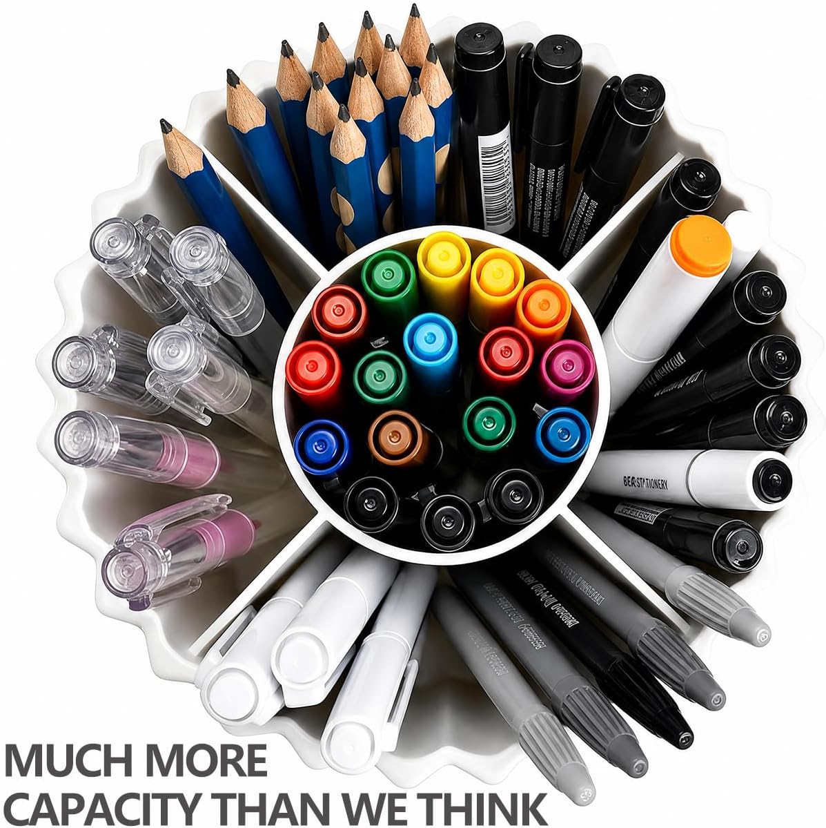 Rotating Pen Holder for Desk, 5 Slots Easthetic Pencil holder Desk Organizer Supplies and Accessories for Women Girls, Pencil Cup for Office Home Art Supply, White