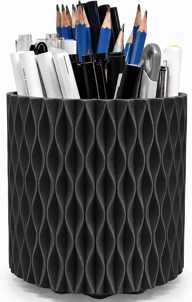 Rotating Pen Holder for Desk, 5 Slots Easthetic Pencil holder Desk Organizer Supplies and Accessories for Women Girls, Pencil Cup for Office Home Art Supply, White