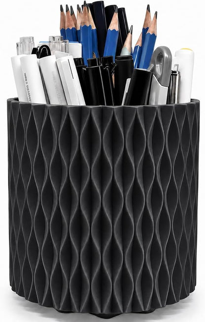 Rotating Pen Holder for Desk, 5 Slots Easthetic Pencil holder Desk Organizer Supplies and Accessories for Women Girls, Pencil Cup for Office Home Art Supply, White