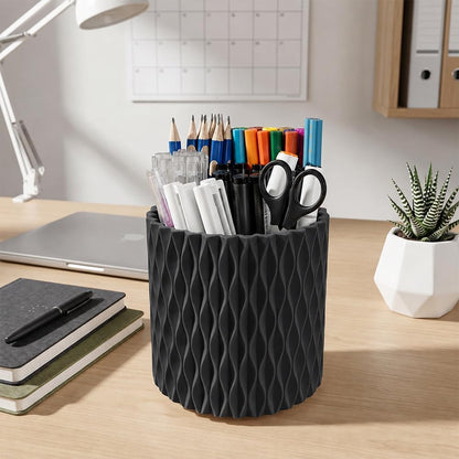 Rotating Pen Holder for Desk, 5 Slots Easthetic Pencil holder Desk Organizer Supplies and Accessories for Women Girls, Pencil Cup for Office Home Art Supply, White
