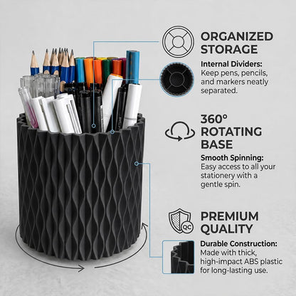 Rotating Pen Holder for Desk, 5 Slots Easthetic Pencil holder Desk Organizer Supplies and Accessories for Women Girls, Pencil Cup for Office Home Art Supply, White