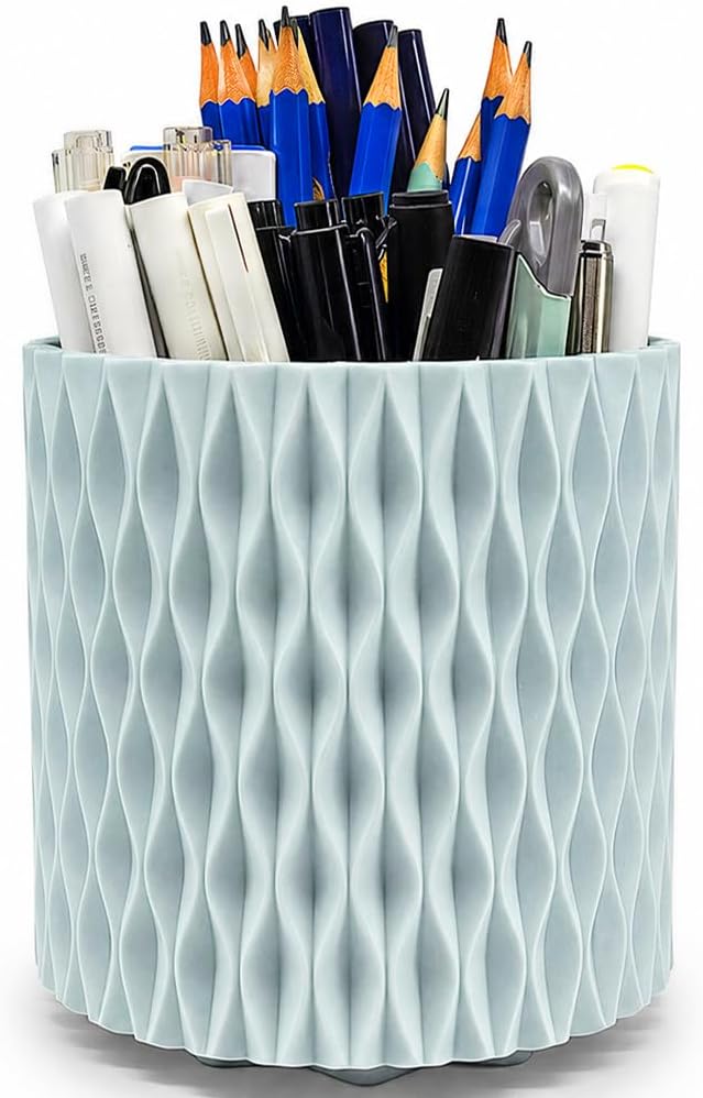 Rotating Pen Holder for Desk, 5 Slots Easthetic Pencil holder Desk Organizer Supplies and Accessories for Women Girls, Pencil Cup for Office Home Art Supply, White