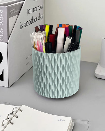 Rotating Pen Holder for Desk, 5 Slots Easthetic Pencil holder Desk Organizer Supplies and Accessories for Women Girls, Pencil Cup for Office Home Art Supply, White