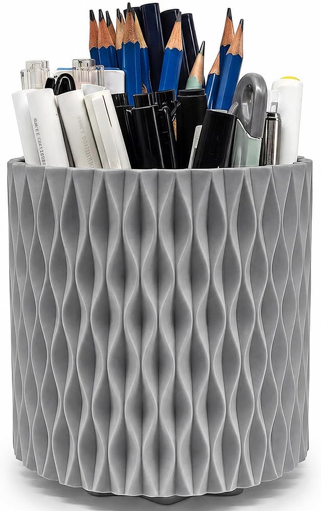 Rotating Pen Holder for Desk, 5 Slots Easthetic Pencil holder Desk Organizer Supplies and Accessories for Women Girls, Pencil Cup for Office Home Art Supply, White