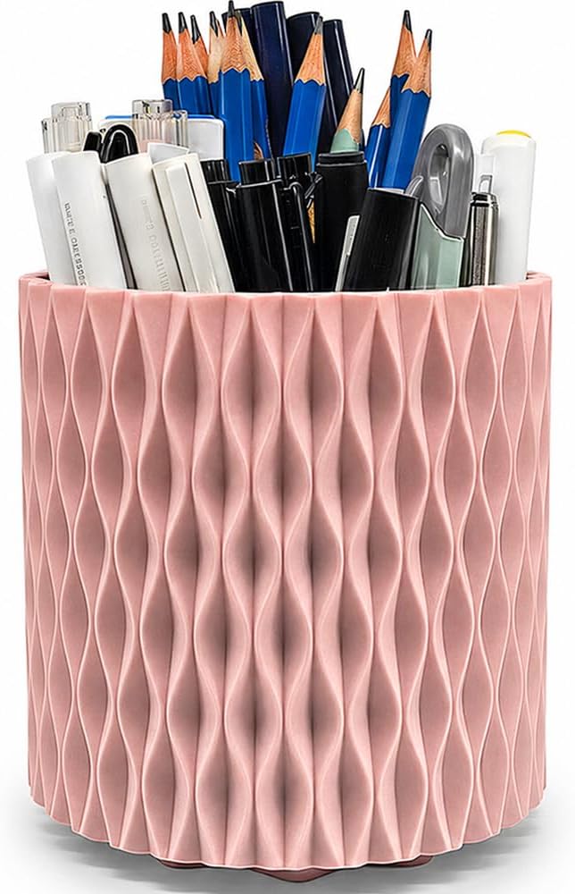 Rotating Pen Holder for Desk, 5 Slots Easthetic Pencil holder Desk Organizer Supplies and Accessories for Women Girls, Pencil Cup for Office Home Art Supply, White