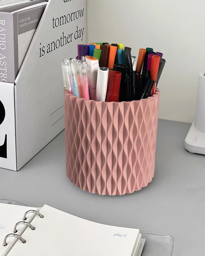 Rotating Pen Holder for Desk, 5 Slots Easthetic Pencil holder Desk Organizer Supplies and Accessories for Women Girls, Pencil Cup for Office Home Art Supply, White