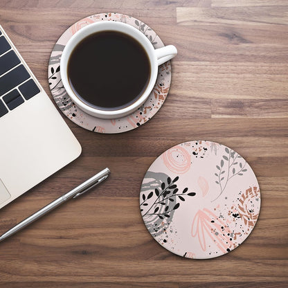 Pink and Gold Cute Desk Coasters Set of 4, Ceramic Office Drinks Coaster for Women, Pink Girls Coffee Table Decor