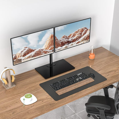 Free Standing Dual Monitor Stand, Height Adjustable Monitor Mount with Glass Base, Fits LCD LED Flat Curved Screen up to 27 inch, 22lbs, with Grommet Base (GMF002)