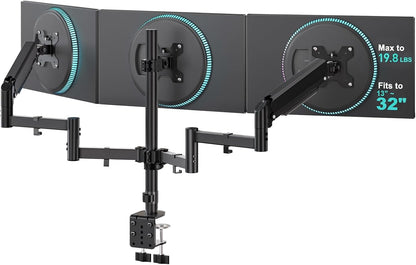 Free Standing Dual Monitor Stand, Height Adjustable Monitor Mount with Glass Base, Fits LCD LED Flat Curved Screen up to 27 inch, 22lbs, with Grommet Base (GMF002)