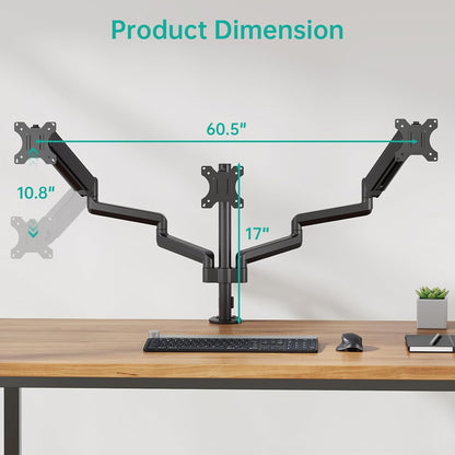 Free Standing Dual Monitor Stand, Height Adjustable Monitor Mount with Glass Base, Fits LCD LED Flat Curved Screen up to 27 inch, 22lbs, with Grommet Base (GMF002)
