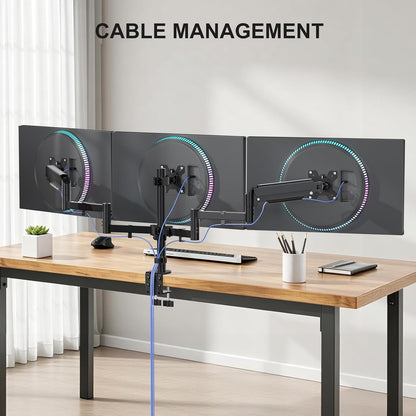 Free Standing Dual Monitor Stand, Height Adjustable Monitor Mount with Glass Base, Fits LCD LED Flat Curved Screen up to 27 inch, 22lbs, with Grommet Base (GMF002)