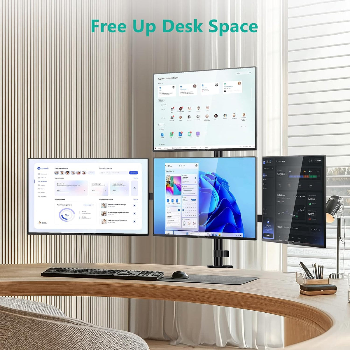 Free Standing Dual Monitor Stand, Height Adjustable Monitor Mount with Glass Base, Fits LCD LED Flat Curved Screen up to 27 inch, 22lbs, with Grommet Base (GMF002)