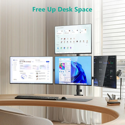 Free Standing Dual Monitor Stand, Height Adjustable Monitor Mount with Glass Base, Fits LCD LED Flat Curved Screen up to 27 inch, 22lbs, with Grommet Base (GMF002)